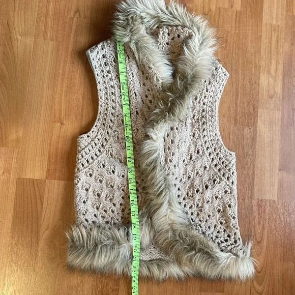 Inc International Concepts Crocheted Vest Bolero Wool Blend Faux Fur Trim, P/S - Picture 6 of 7